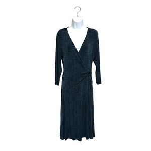 Chico's Travelers Faux Wrap Dress Women's Sz 1 (M) Blue Gray Knee Length Classic